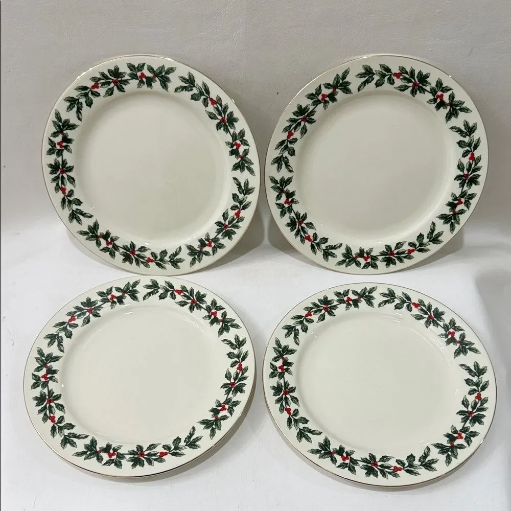 Formalities Baum Bros Holly Collection Festive Design 4 Salad Dessert Plates